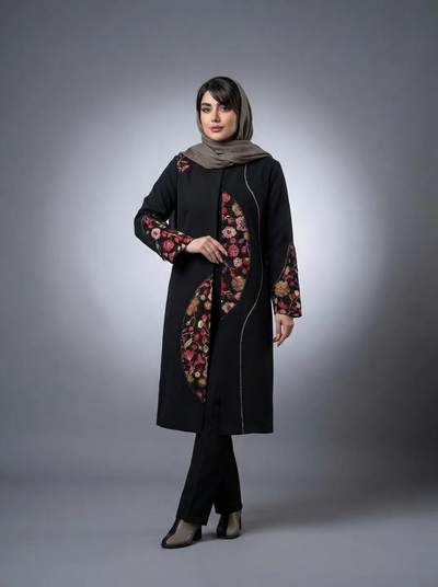 مانتو زنانه بلند سوزندوزی جلوبسته مرویجت