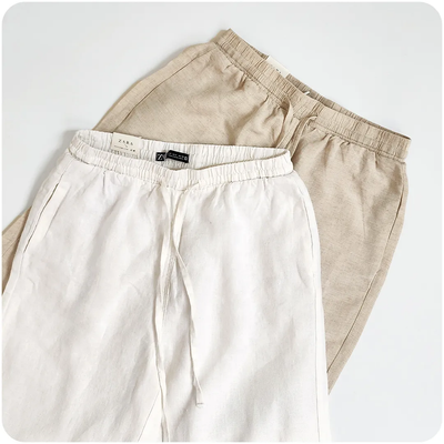 شلوار لینن کژوال کرم و سفید zara